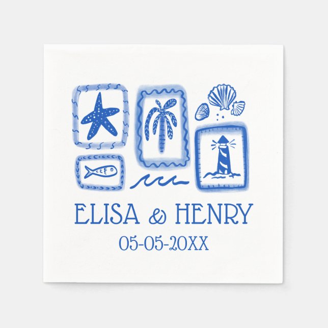 Serviette En Papier LoveNotes from Sea Cute Beach CUSTOM WEDDING (Devant)