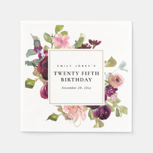 SERVIETTE EN PAPIER L'ROSE BURGOUNDY BLEU D'OR FLORAIT TOUTE L'ANNIVER