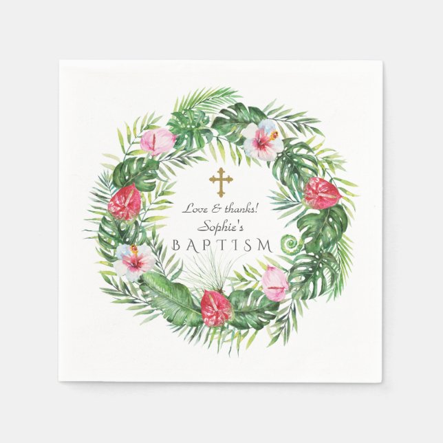 Serviette En Papier Luau Hawaiian Fleurs Tropicales Wreath Baptism (Devant)
