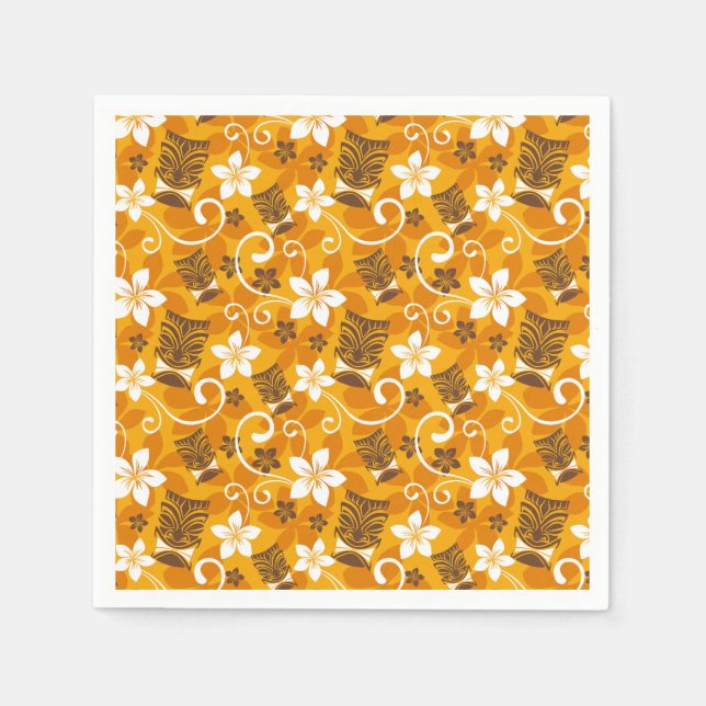 SERVIETTE EN PAPIER LUAU TIKI DESIGN (ORANGE) (Devant)