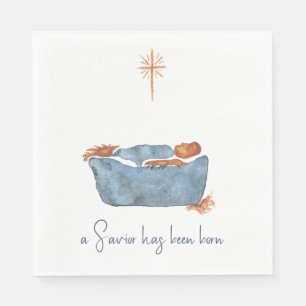 Serviette En Papier Luc 2:11 Nativité minimaliste Aquarelle Noël