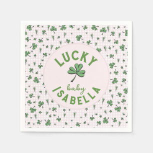 Serviette En Papier Lucky Baby Pink and Green Clovers St Patrick's Day