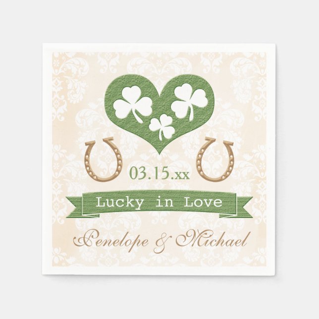 Serviette En Papier Lucky Horseshoe et Mariage Shamrock (Devant)