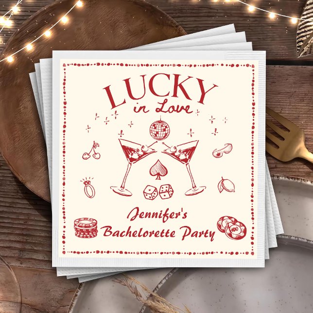 Serviette En Papier Lucky In Love Cocktails Bachelorette Party Napkins (Créateur téléchargé)