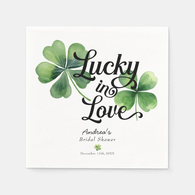 Serviette En Papier Lucky in Love | Fête des mariées aquarelle (Devant)