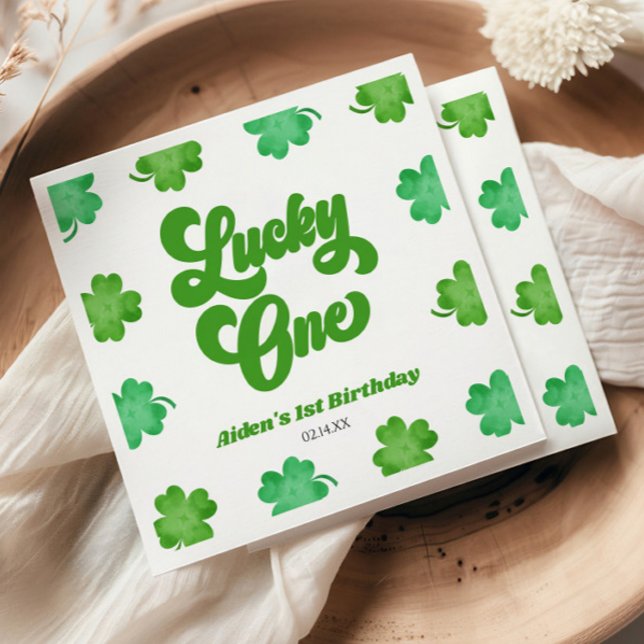 Serviette En Papier Lucky One Green Shamrock Clover 1st Birthday Party (Créateur téléchargé)