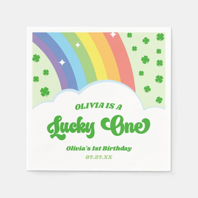 Serviette En Papier Lucky One Lucky Charm Rainbow 1er Anniversaire (Devant)