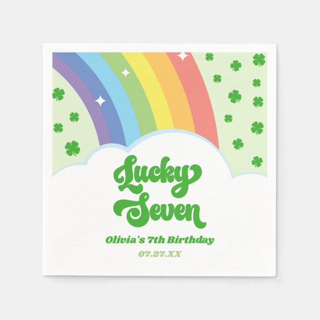 Serviette En Papier Lucky Seven Rainbow Cloches 7e fête d'anniversaire (Devant)