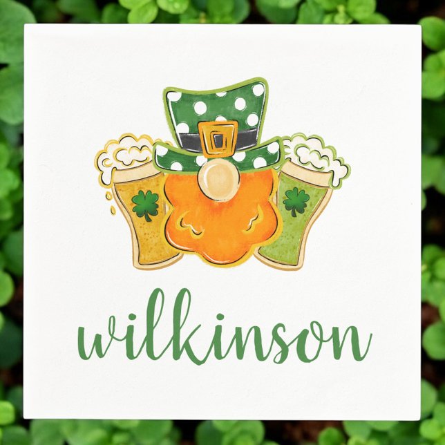 Serviette En Papier Lucky Shamrock Beers Leprechaun St Patrick's Name (Créateur téléchargé)