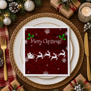 Serviette En Papier Luge et rennes du Père Noël rouge en papier servie
