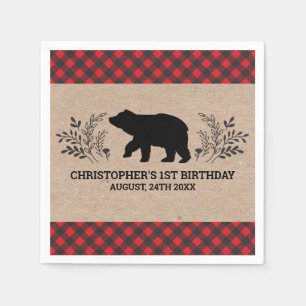 Serviette En Papier Lumberjack Bear 1er fête d'anniversaire