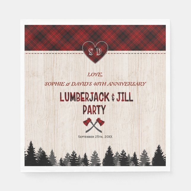Serviette En Papier LumberJack et Jill Mariage Wood 40e anniversaire (Devant)
