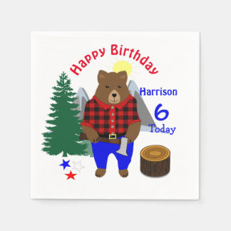 Serviette En Papier Lumberjack mignonne Ours Plaid Joyeux Anniversaire