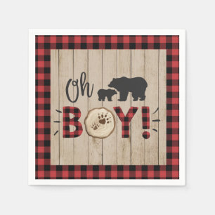Serviette En Papier Lumberjack Ours Rouge Noir Plaid Baby shower Garço