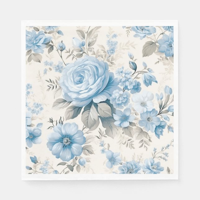 Serviette En Papier Lumière Artistique Pastel Roses Bleus (Devant)