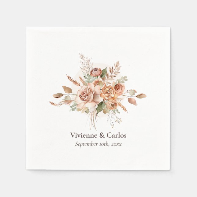 Serviette En Papier Lumière Russe Terre Tone Floral Boho Dîner Mariage (Devant)