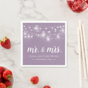 Serviette En Papier Lumières à cordes rustiques M. et Mme Mariage Mono