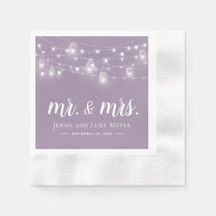 Serviette En Papier Lumières à cordes rustiques M. et Mme Mariage Mono
