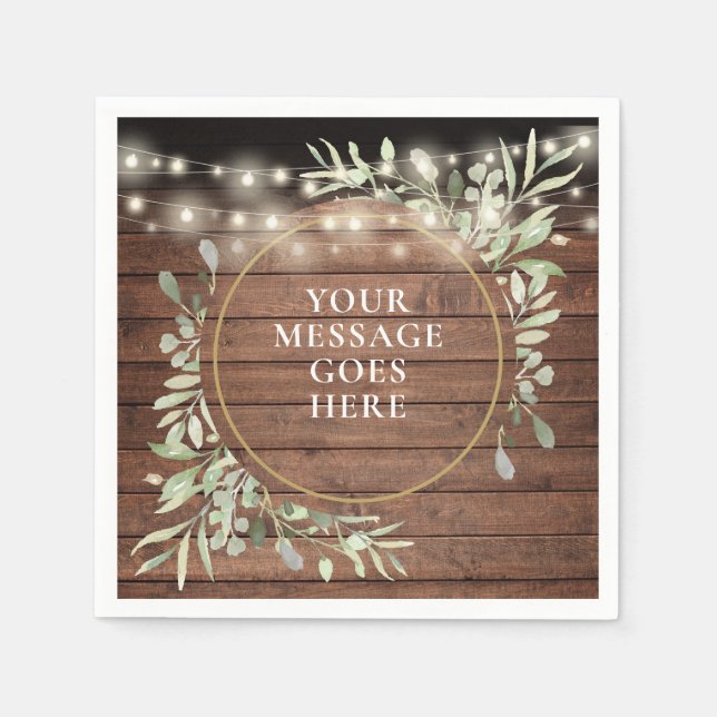 Serviette En Papier Lumières de Chaîne de Feuillage de Verdure de Bois (Devant)