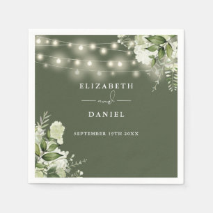 Serviette En Papier Lumières de chaîne florale de verdure vert olive m