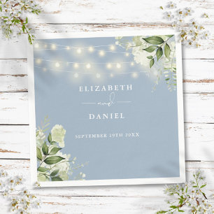 Serviette En Papier Lumières de chaîne florales de verdure bleu poussi