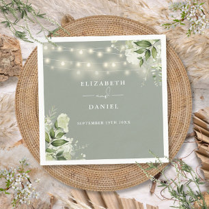 Serviette En Papier Lumières de chaîne florales de verdure Vert sauge 