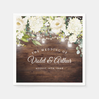 Serviette En Papier Lumières de chaîne florales rustiques Mariage