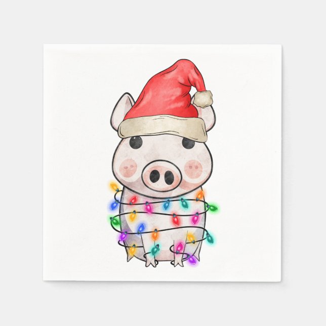 Serviette En Papier Lumières de cochon de Noël mignonnes (Devant)