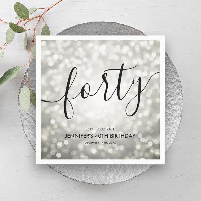 Serviette En Papier Lumières de la Parties scintillant d'argent modern (Modern Silver Glitter Lights 40th Birthday Napkins)
