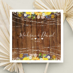 Serviette En Papier Lumières de mariage au tournesol rustique en guirl