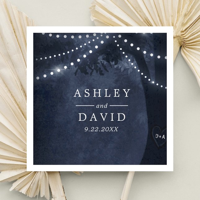 Serviette En Papier Lumières de mariage d'arbre rustique bleu marine I (Créateur téléchargé)