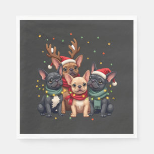 Serviette En Papier Lumières de Noël Bouledogues Français Xmas Chien F