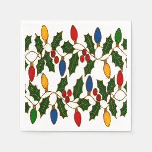 Serviette En Papier Lumières de Noël et houx en cloisonné Art