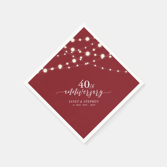 Serviette En Papier Lumières Guinguette | Rouge Rubis 40e Anniversaire (Coin)