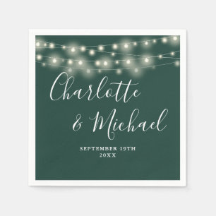 Serviette En Papier Lumières Guirlande Émeraude Mariage Signature