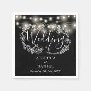 Serviette En Papier Lumières Guirlande Floral Mariage Noir Et Blanc