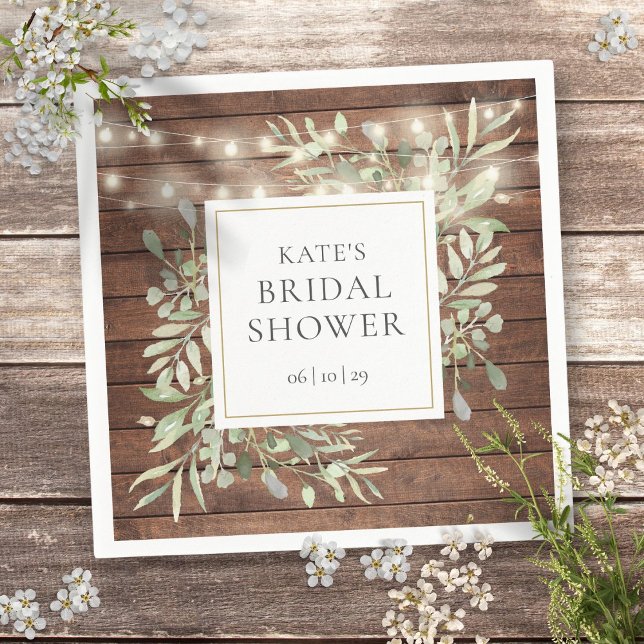 Serviette En Papier Lumières Guirlandes de Bois Rustique Mariage (Greenery Rustic Wood String Lights Bridal Shower Napkins)