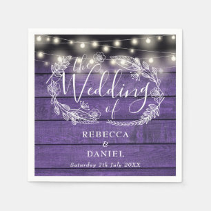 Serviette En Papier Lumières Guirlandes Florales Rustique Violet Bois