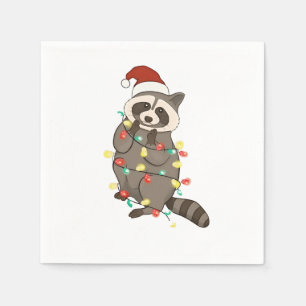 Serviette En Papier Lumières joyeuses de Noël Raton Laveur Chapeau de