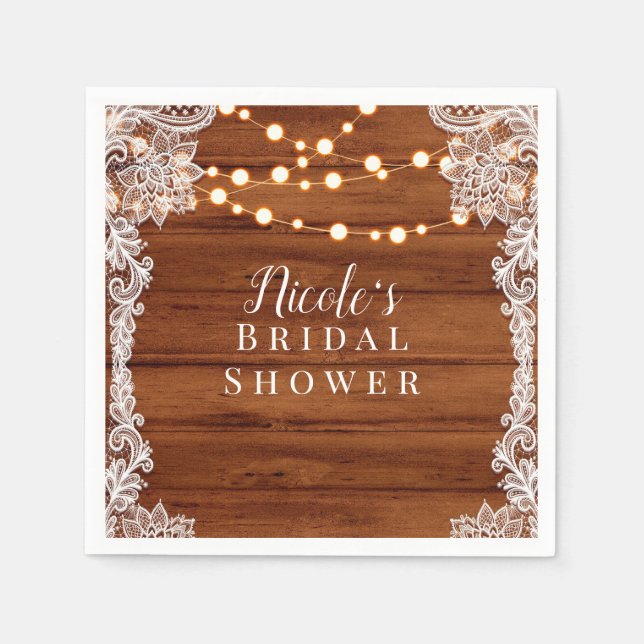 Serviette En Papier Lumières Rustiques en Bois et Dentelle avec des Gu (Devant)