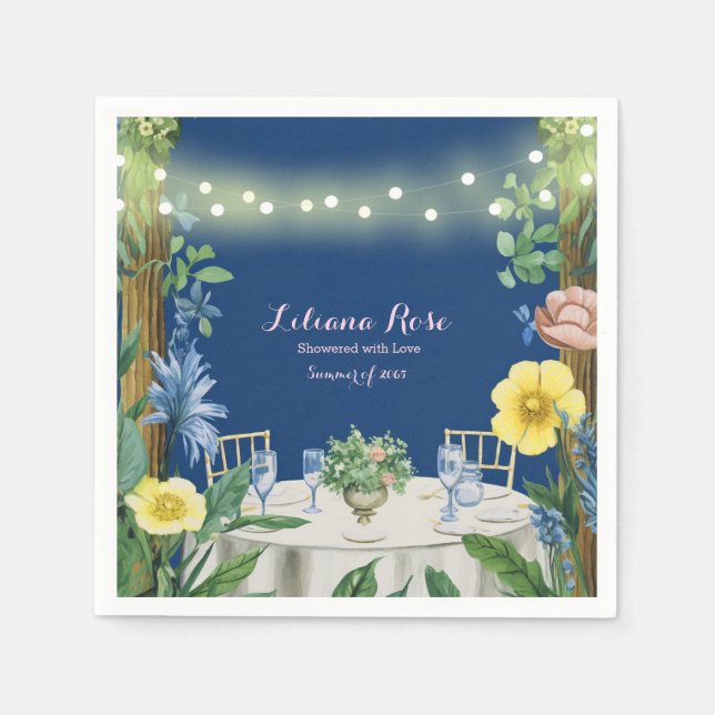 Serviette En Papier Lumières scintillantes Jardin floral bleu Baby Sho (Devant)