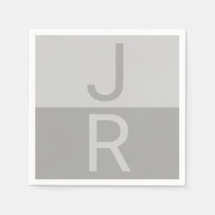 Serviette En Papier Lumineuses Gris & Gris Initiales Modernes Monogram