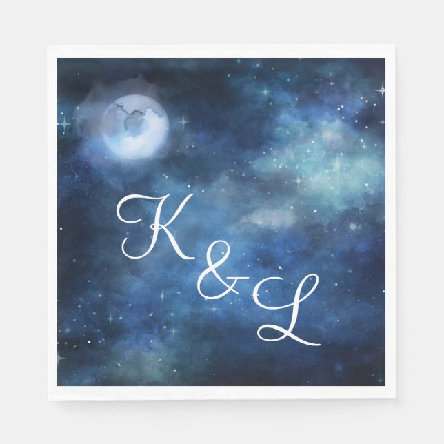 Serviette En Papier Lunaire Sky Pleine lune Stars Mariage Monogramme D (Devant)