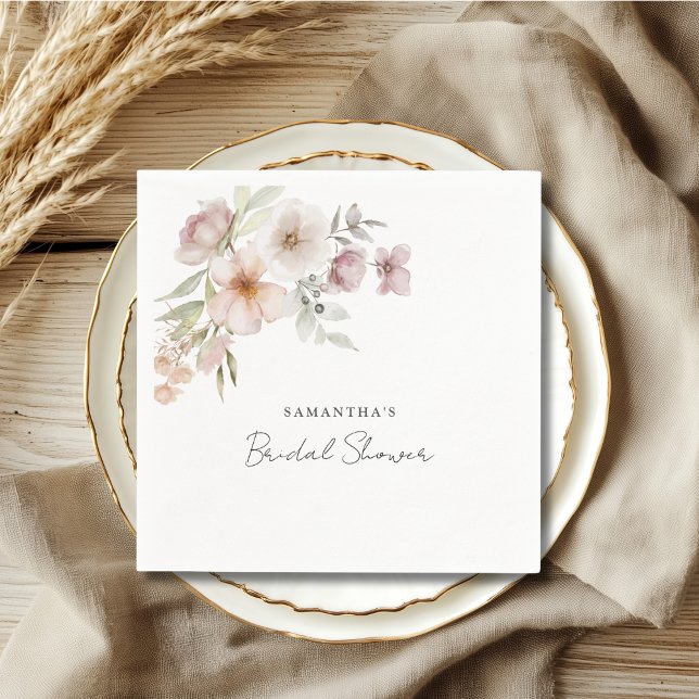 Serviette En Papier Lunch Élégant Rose Floral pour la Mariée  (Créateur téléchargé)