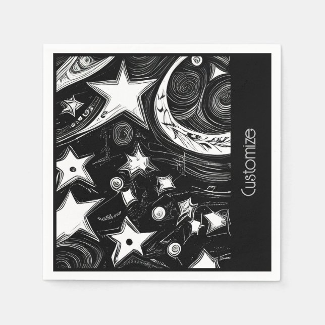 Serviette En Papier Lune Abstraite Personnalisée Et Étoiles (Devant)