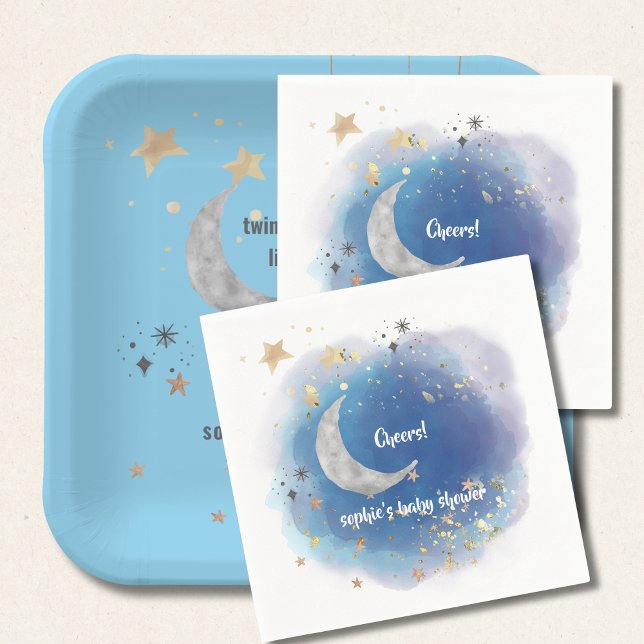 Serviette En Papier Lune Céleste Étoiles, Abstrait Bleu Royal Et Or (Créateur téléchargé)