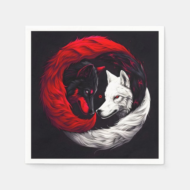 Serviette En Papier Lune Crimson Loup blanc rouge (Devant)