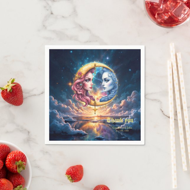 Serviette En Papier Lune de l'Équilibre Éternel – Âmes de Feu et d'Eau (En situation)