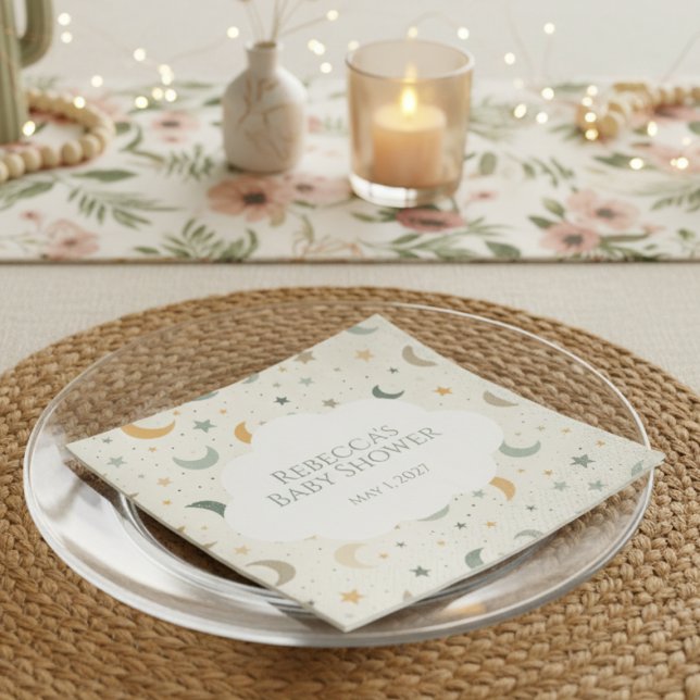 Serviette En Papier Lune et étoiles Boho Baby Adoption Douche (Personalized Boho baby shower featuring moon and stars)