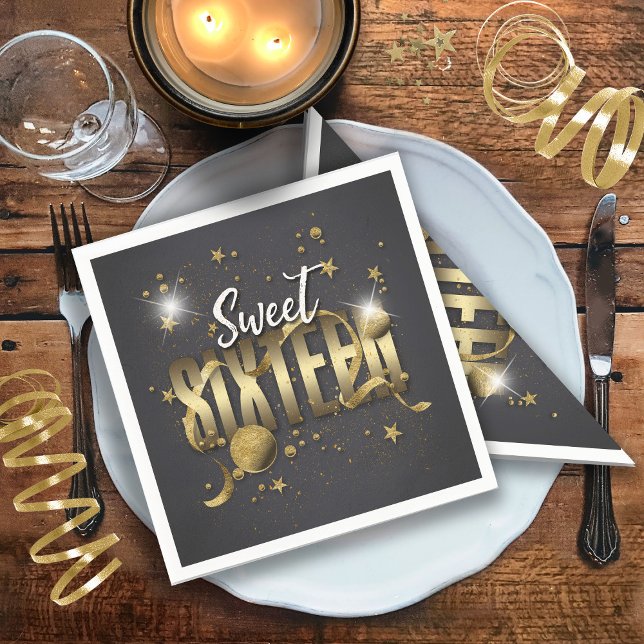 Serviette En Papier Lune et étoiles Sweet 16 Gold/Blk ID788 (Créateur téléchargé)